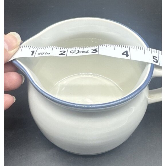 VTG Pfaltzgraff AURA Ceramic Gravy Boat Pitcher Blue Bands Made in USA - Picture 9 of 9